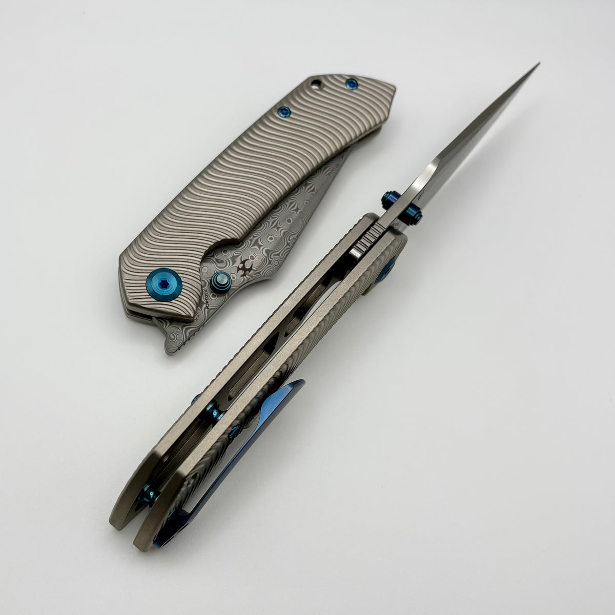 Kansept Knives Fenrir Water Ripple Titanium Handle w/ Damascus K1034C4
