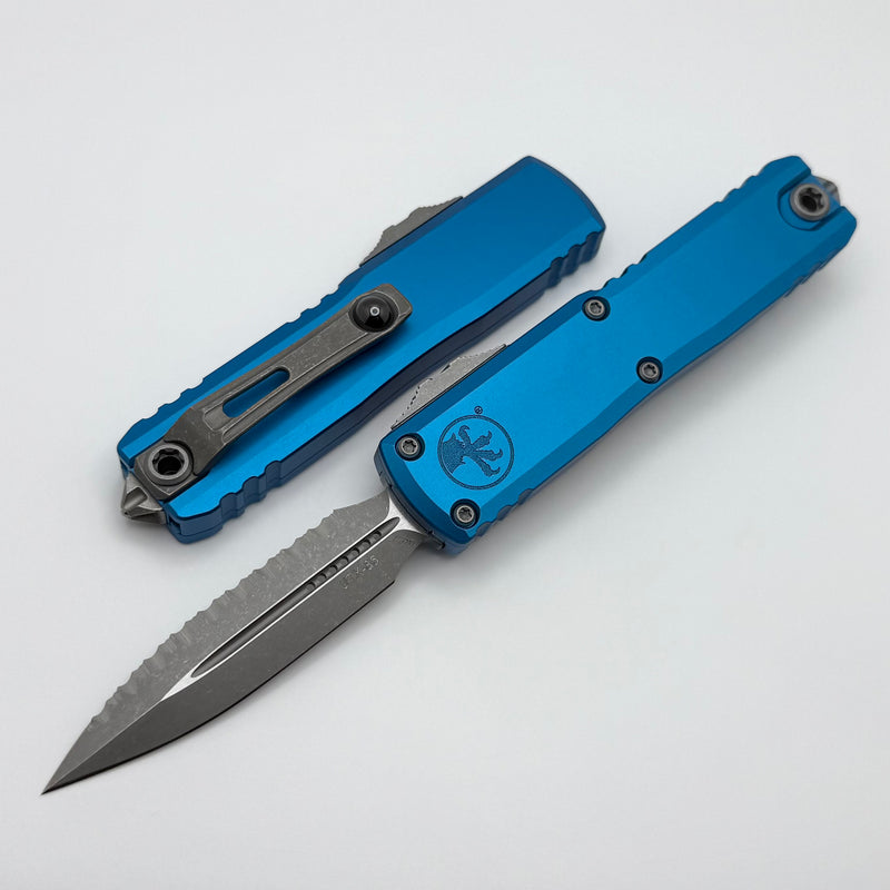 Microtech UTX-85 Gen III w/ Blue Handle & Apocalyptic D/E Full Serrate