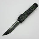 Microtech Ultratech Gen IV Black/Parakeet Green Camo Topo Handle w/ Black S/E Part Serrated 11214-2TPBKPGCS
