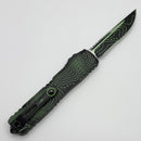 Microtech Ultratech Gen IV Black/Parakeet Green Camo Topo Handle w/ Black S/E Part Serrated 11214-2TPBKPGCS