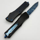 Marfione Custom Knives Combat Troodon Gen 1 Rose Whip Ground Tanto Blued Vines & Roses w/ Blue Carbon Fiber Top Handle