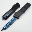 Marfione Custom Knives Combat Troodon Gen 1 Star Ground Tanto Blued Vines & Roses w/ Blue Carbon Fiber Top Handle