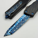 Marfione Custom Knives Combat Troodon Gen 1 Star Ground Tanto Blued Vines & Roses w/ Blue Carbon Fiber Top Handle