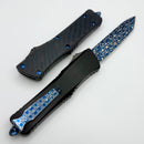 Marfione Custom Knives Combat Troodon Gen 1 Star Ground Tanto Blued Vines & Roses w/ Blue Carbon Fiber Top Handle