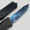 Marfione Custom Knives Combat Troodon Gen 1 Star Ground Tanto Blued Vines & Roses w/ Blue Carbon Fiber Top Handle