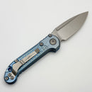 Pre-Owned Microtech Marfione Select LUDT Gen III Ice Blue Frag Titanium Handles w/ Blue Accents & Stonewash S/E 1135-10FRMS6