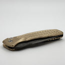 Pro-Tech Pallas Custom Weave AlBronze Handle w/ Black Lip Pearl Button & Chad Nichols Boomerang Damascus