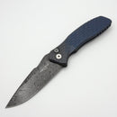 Pro-Tech Pallas Custom Distress Blue/Bronze Lattice Textured Titanium Handle w/ Black Lip Pearl Button & Chad Nichols Boomerang Damascus