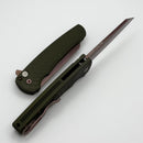 Pro-Tech Malibu Green Tread Aluminum Handle w/ Black Lip Pearl Button & Copper Rose Hardware w/ Copper Rose PVD MagnaCut