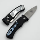 Pro-Tech Duke 2 Custom Black Aluminum White Pearl Inlaid Handle w/ White Pearl Button & Polished Mike Irie Compound Ground 154CM Blade