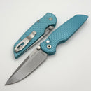 Pro-Tech TR-3 Integrity Manual Tiffany Blue Aluminum Relic Handles w/ White Pearl Button & Stonewash MagnaCut BSW26.INT.1