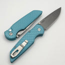 Pro-Tech TR-3 Integrity Manual Tiffany Blue Aluminum Relic Handles w/ White Pearl Button & Stonewash MagnaCut BSW26.INT.1