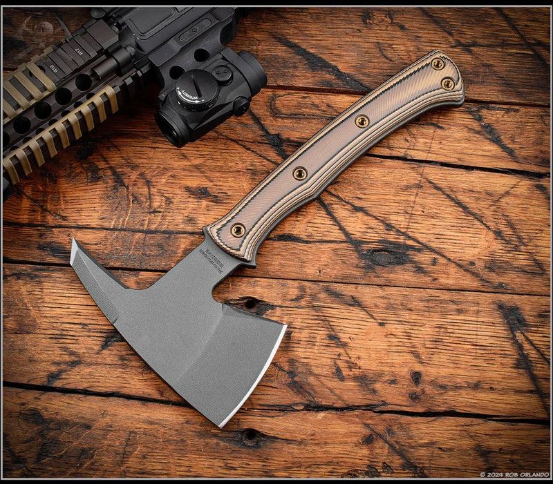 RMJ Tactical Pathfinder Tomahawk w/ Hyena Brown G-10 Handles & Tungsten Gray 80CRV2