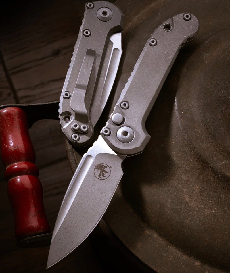 Microtech Knives LUDT Gen III Apocalyptic Drop Point Slab Side Titanium Handles