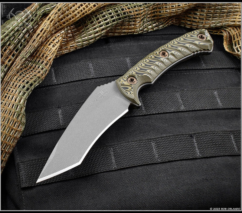 RMJ Peregrine Fixed Blade w/ Dirty Olive Handles & Nitro-V