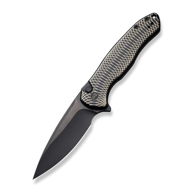 We Knife Kitefin Golden Polished Ripple Pattern Black Titanium Handles & Black Stonewash 20CV WE19002M-1