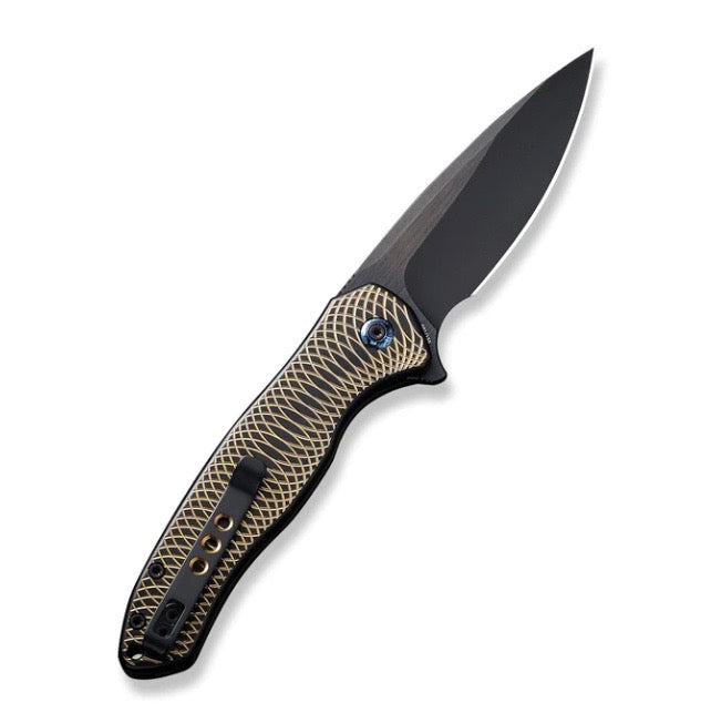 We Knife Kitefin Golden Polished Ripple Pattern Black Titanium Handles & Black Stonewash 20CV WE19002M-1