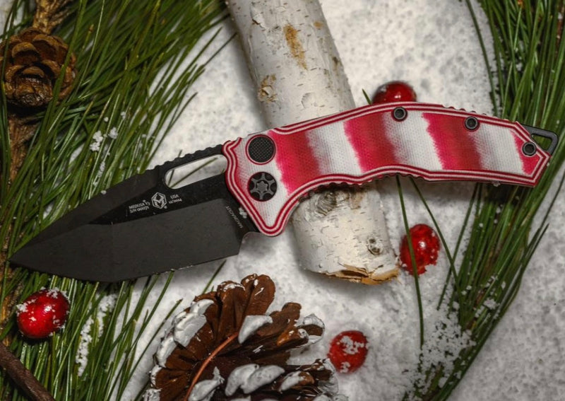 Heretic Knives Medusa Candy Cane G-10 Handles w/ DLC Tanto MagnaCut H011-6A-CANDY