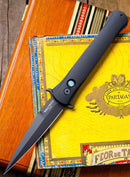 Pro-Tech Large Don w/ Black Handle & Mother of Pearl Button w/ DLC Blade 1921-LTD