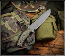 RMJ Tactical Combat Asia Fixed Blade Knife with Dirty Olive G-10 Handle and Kydex Sheath