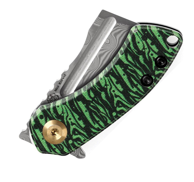Kansept Knives Mini Korvid Jade Watermelon Peel Print G-10 & 1.45" Damascus K3030A12