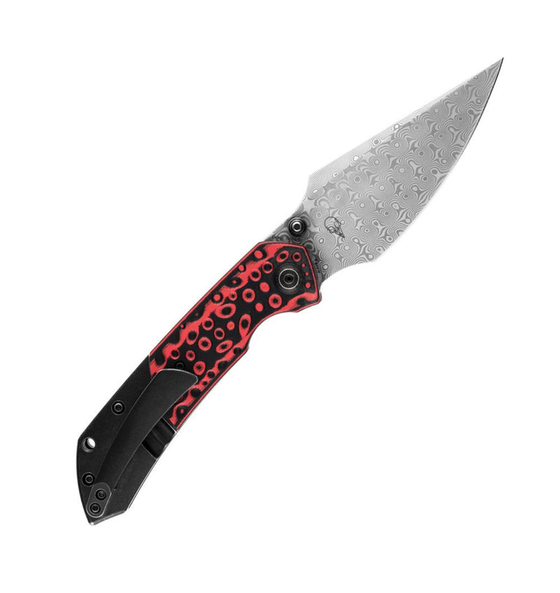 Kansept Knives Fenrir Red Swirl G-10/Titanium & Damascus K1034A2