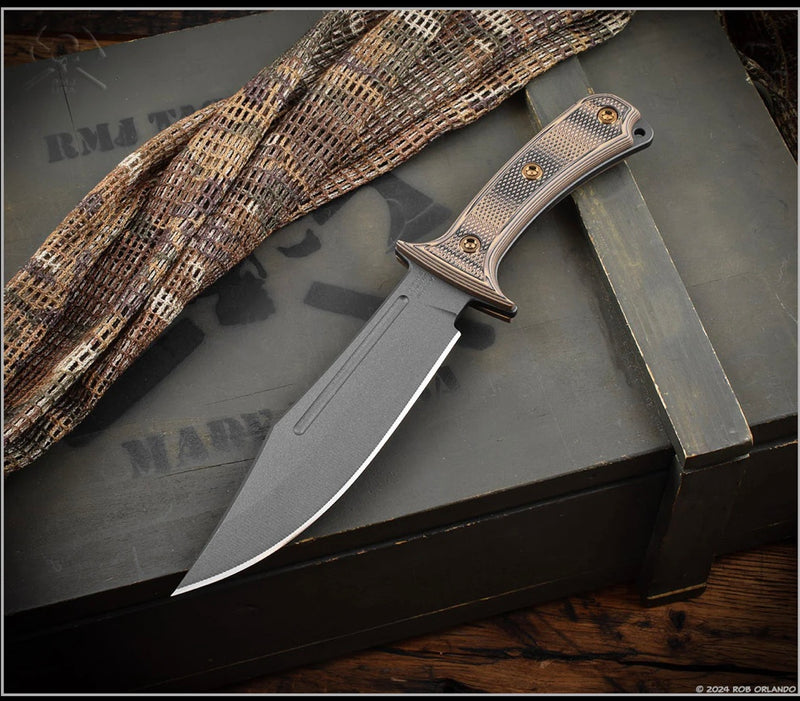RMJ Tactical Jungle Combat Tungsten Black w/ Hyena Brown G-10 Fixed Blade