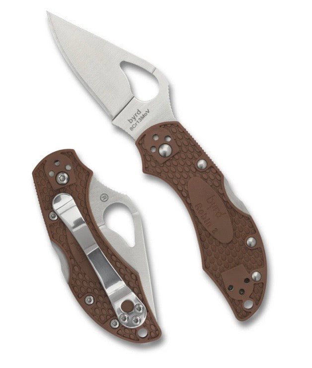 Discontinued Spyderco BYRD Robin 2 Lightweight Brown FRN & 8Cr13MoV BY10PBN2