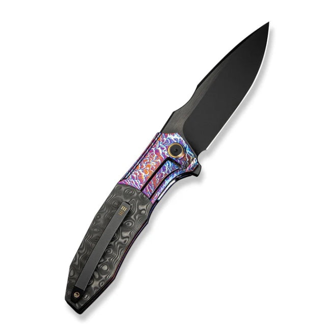 We Knife Archeozoic Flipper Flamed Titanium Handle w/ Rose Carbon Fiber Inlays & Black M390 WE23091-3