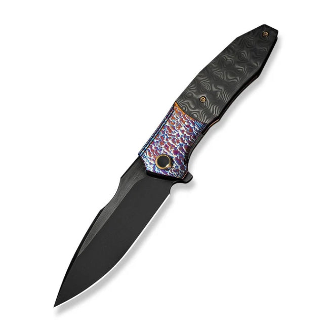 We Knife Archeozoic Flipper Flamed Titanium Handle w/ Rose Carbon Fiber Inlays & Black M390 WE23091-3