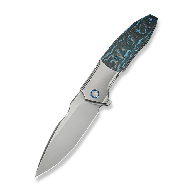 We Knife Archeozoic Flipper Polished BB Ti Handle w/ Arctic Storm Fat Carbon Inlays & Polished BB M390 WE23091-4