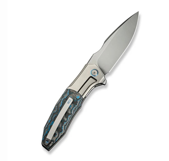 We Knife Archeozoic Flipper Polished BB Ti Handle w/ Arctic Storm Fat Carbon Inlays & Polished BB M390 WE23091-4