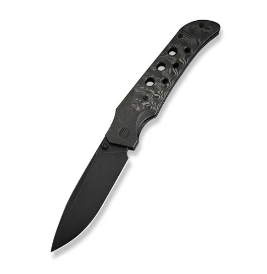 We Knife WE-Guthrie Thumb Stud & Front Flipper Black Ti Handle w/ Rose Carbon Fiber Inlays & Black Stonewashed CPM 20CV WE23072B-1