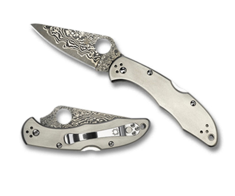 Spyderco Delica 4 Titanium Handles w/ Damascus C11TIPD