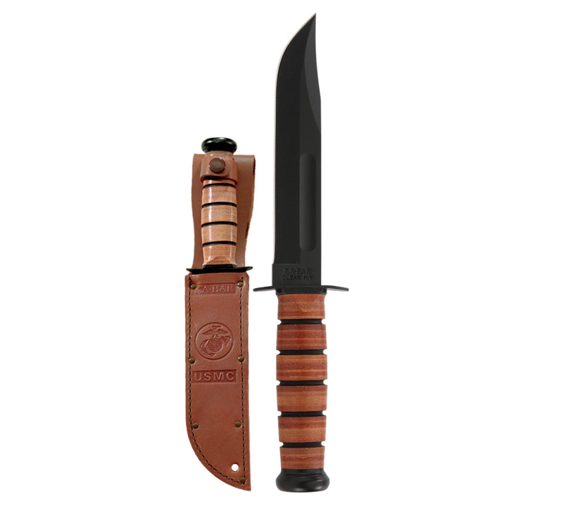 KA-BAR USMC Fixed Blade w/ 1095 & Leather Handles/Sheath 1217