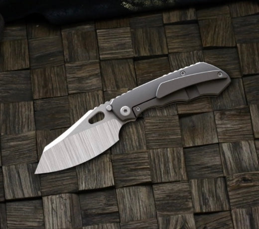 Custom Knife Factory & Rotten Design EVO 1.1 Left Handed Tumbled Ti Handles w/ M398 Pre Order