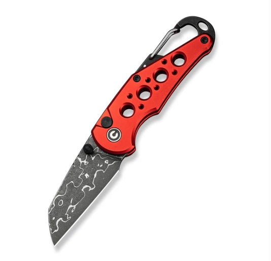 Civivi Pragma Red Aluminum Handles w/ SS Carabiner/Bottle Opener & Damascus C23062B-DS1