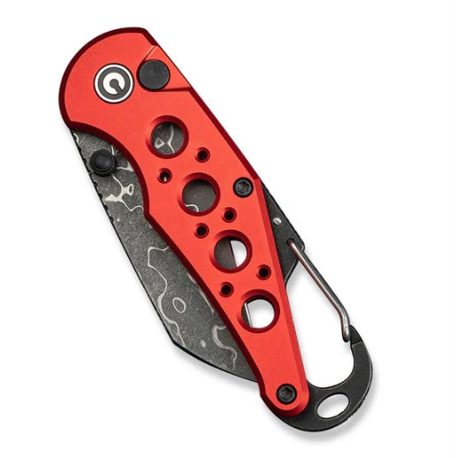 Civivi Pragma Red Aluminum Handles w/ SS Carabiner/Bottle Opener & Damascus C23062B-DS1