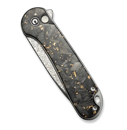 Civivi Elementum II Button Lock Carbon Fiber & Gold Shred w/ Damascus C18062P-10