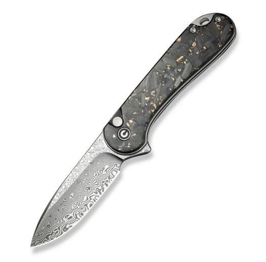 Civivi Elementum II Button Lock Carbon Fiber & Gold Shred w/ Damascus C18062P-10