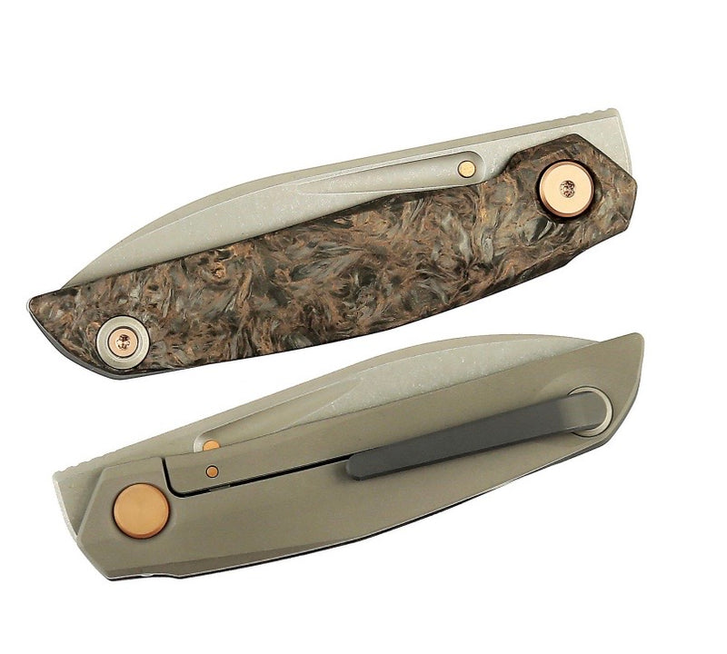 Reate Knives VK-ANUB Dark Matter Fat Carbon & Titanium Handles w/ Zinc Accents & Darkwash Elmax