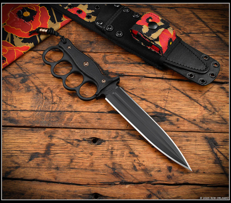 RMJ Tactical Trench Raider Poppies of War w/ Black G-10 Scales & Black CPM-3V Fixed Blade