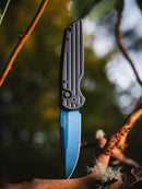 Pro-Tech TR-3 Black Grooved Handle w/ Abalone Button & Sapphire Blue MagnaCut TR-3 SB MC