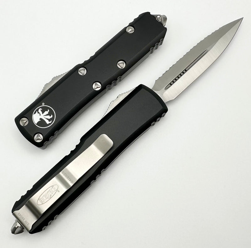 Microtech UTX-85 Double Edge Satin Full Serrated & Black 232-6