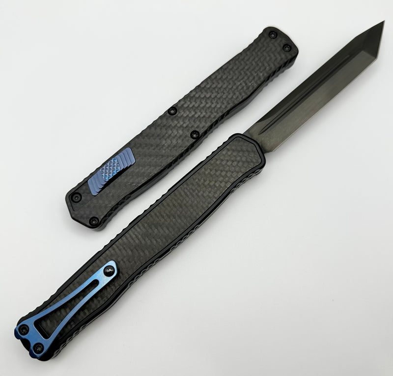 Heretic Knives Cleric II 2 Carbon Fiber DLC Tanto Magnacut w/ Blue Ti Button/Clip H019-6A-CF/BLU