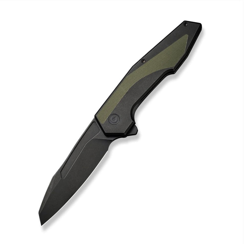 Civivi Knives Hypersonic Flipper Black Steel Handle w/ OD Green G-10 Inlays & Black Stonewash 14C28N Blade C22011-1