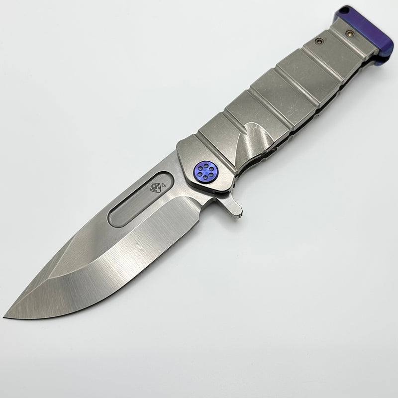 Medford Knife Fighter Flipper USMC Tumbled Handles w/ Violet Hardware/Clip/Pommel & Tumbled S45VN