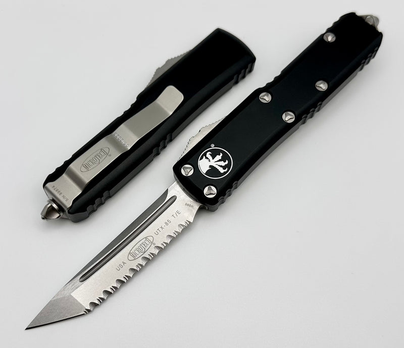 Microtech UTX-85 Tanto T/E Full Serrated Stonewash Standard & Black 233-12