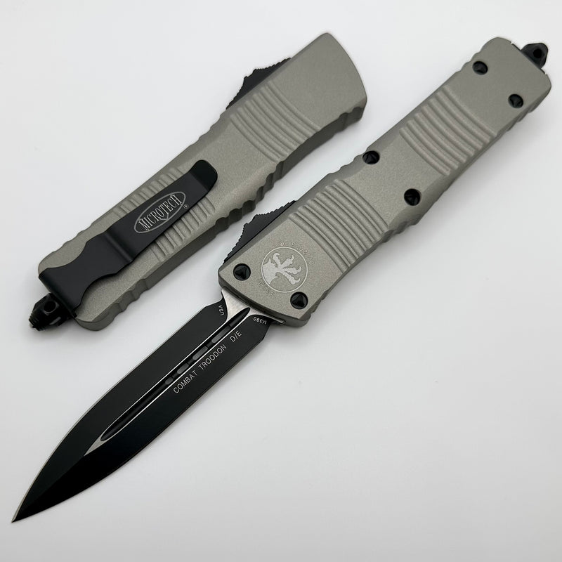 Microtech Combat Troodon Double Edge Black Standard & "Titanium Colored" Gray 142-1TG
