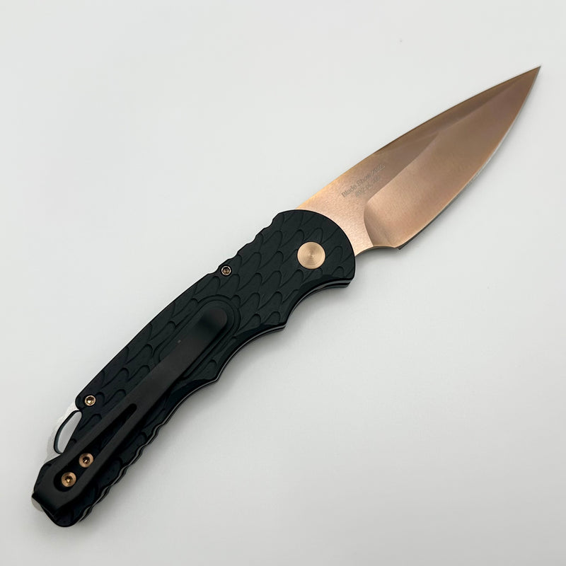Pro-Tech TR-5 Blade Show 2023 Black Feather Textured Handle w/ Rose Gold Blade/Hardware Prototype TR-5 RG